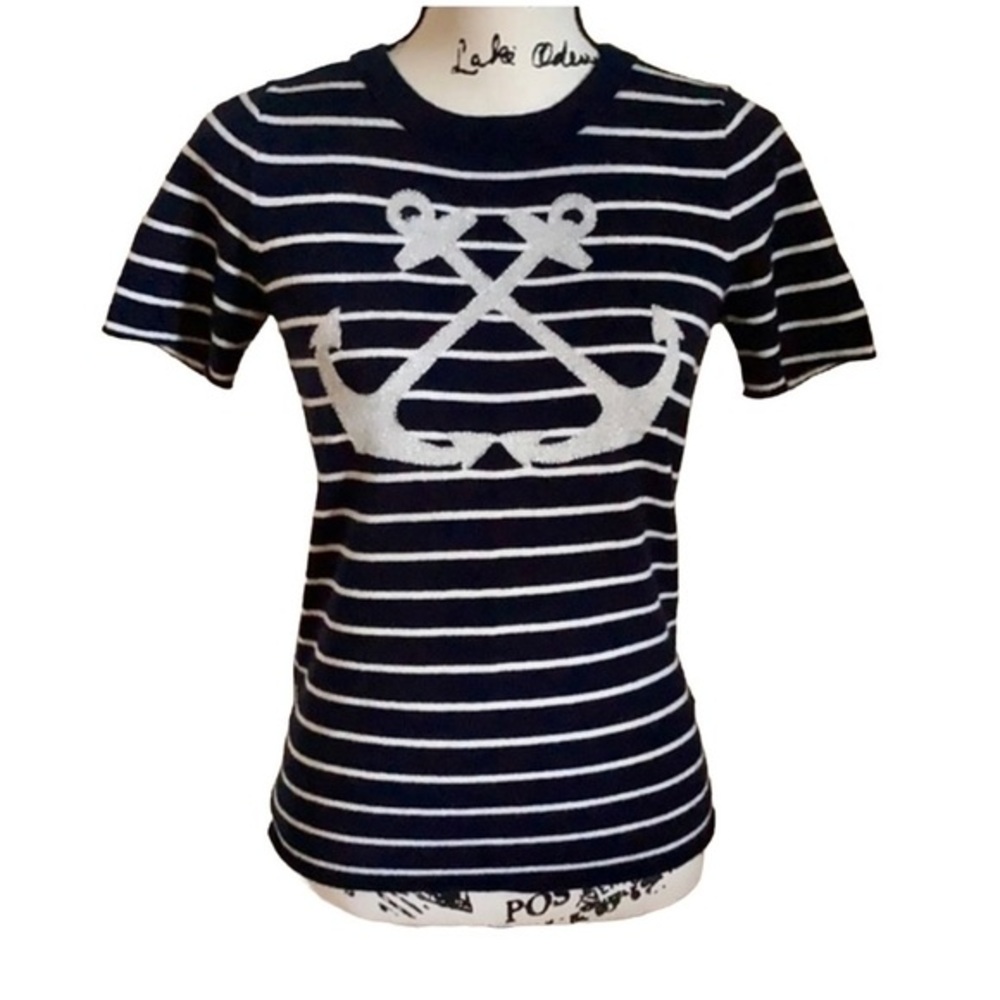 J. Crew Italian Cashmere Anchor stripe top Sm XS​